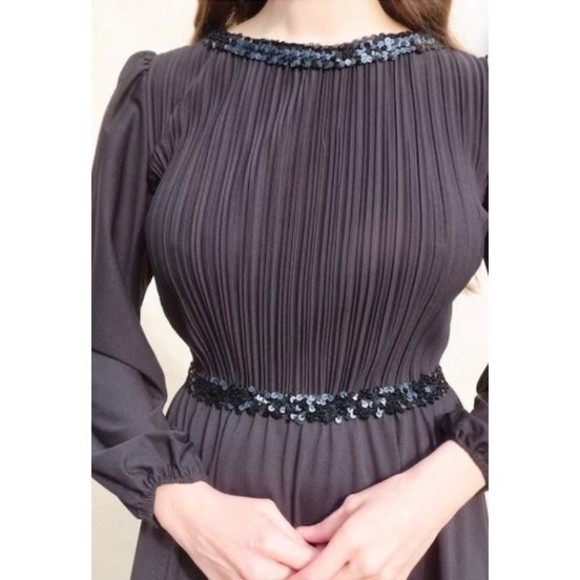 Vintage 60s Sally Lou black sequin trim Retro Mod Pinup Rockabilly Dress XL - Picture 3 of 12